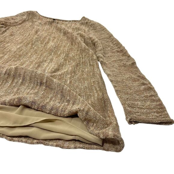 Lafayette 148 Gold Metallic Sweater Top in Linen Blend Mesh Knit Size Small - Picture 9 of 14